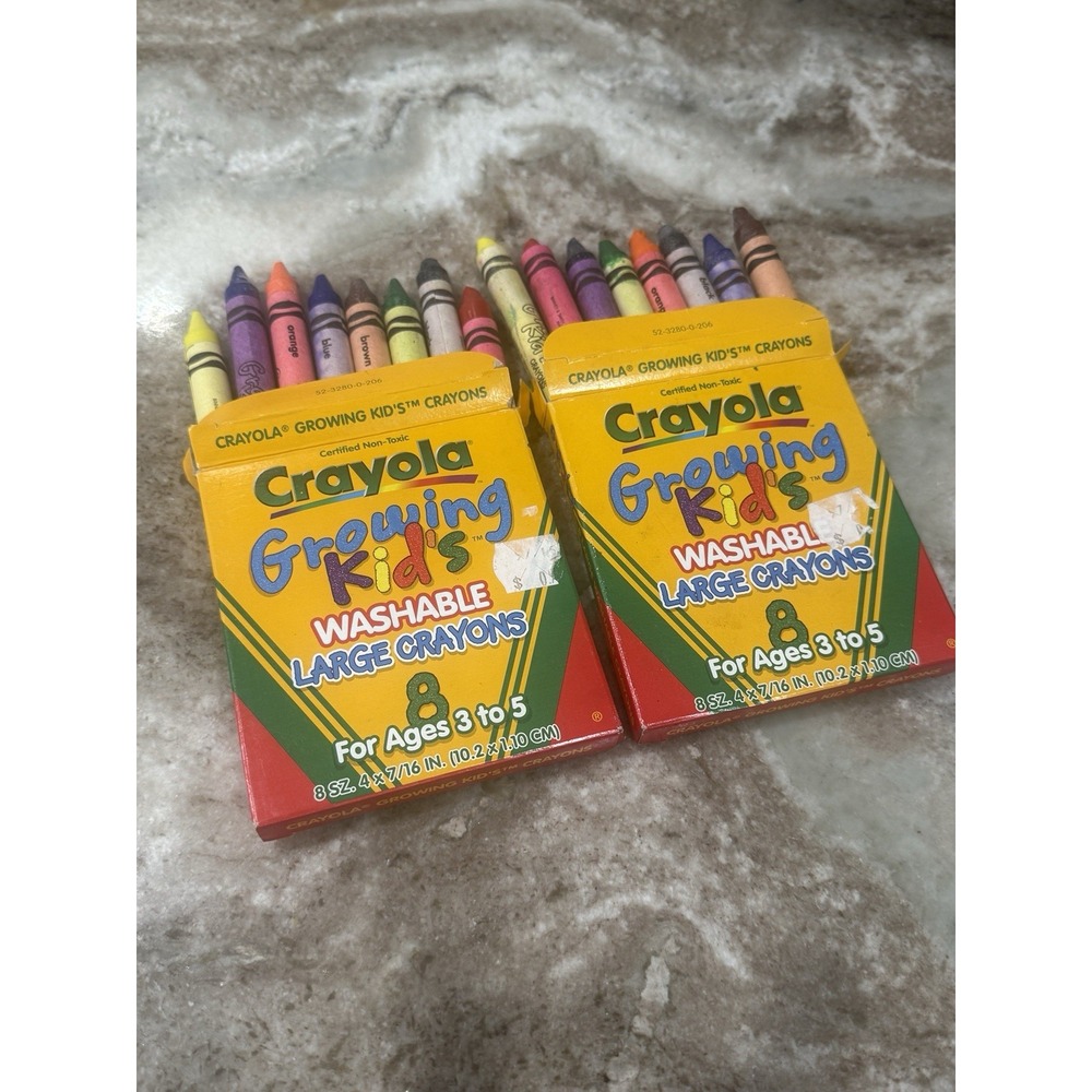 Vintage Crayola Growing Kids Washable Crayons 8 Ct  Lot of 2 Binny & Smith 1997